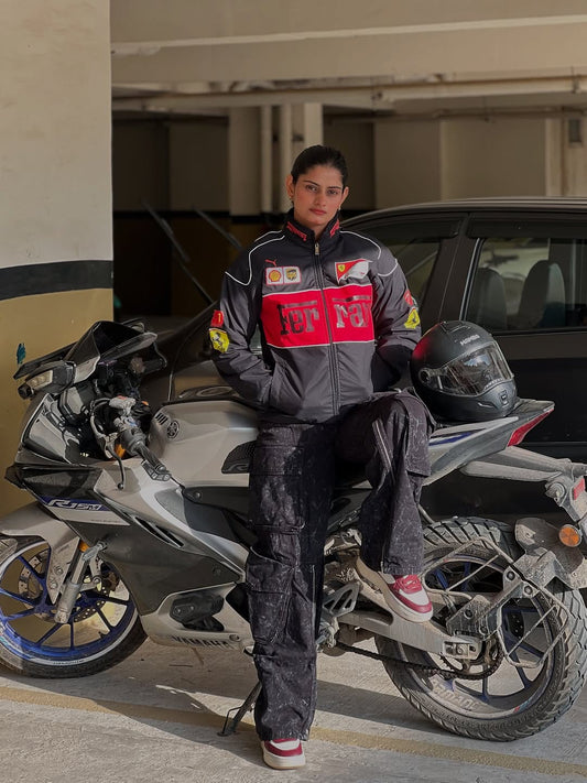 Black racing ferrari jacket in black.