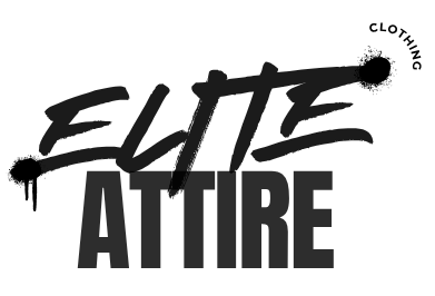 Logo for Elite Attire clothing with a black brushstroke design on a white background